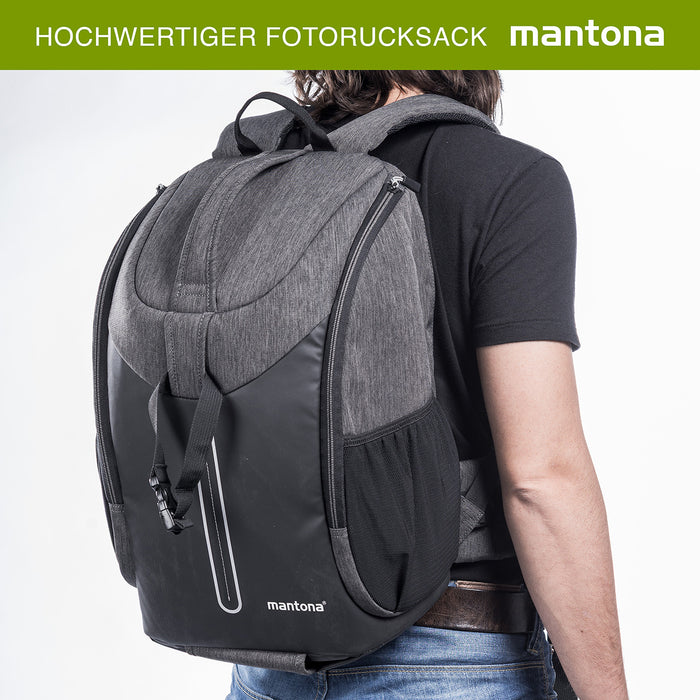 Mantona Tallinn Zaino fotografico per fotocamera SLR DSLR, obiettivi e accessori, con supporto per treppiede e copertura antipioggia, scomparti regolabili