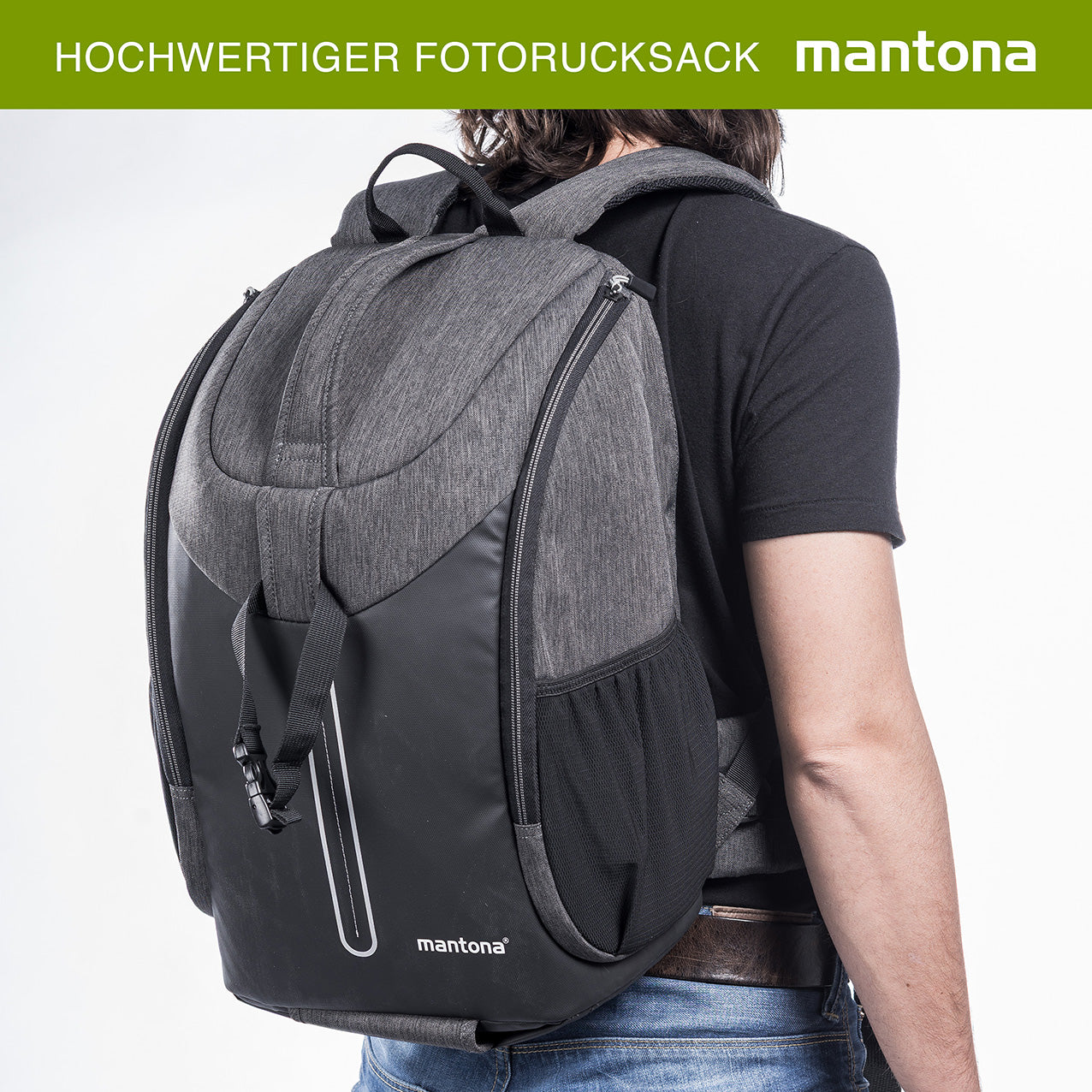 Mantona Tallinn Zaino fotografico per fotocamera SLR DSLR, obiettivi e accessori, con supporto per treppiede e copertura antipioggia, scomparti regolabili