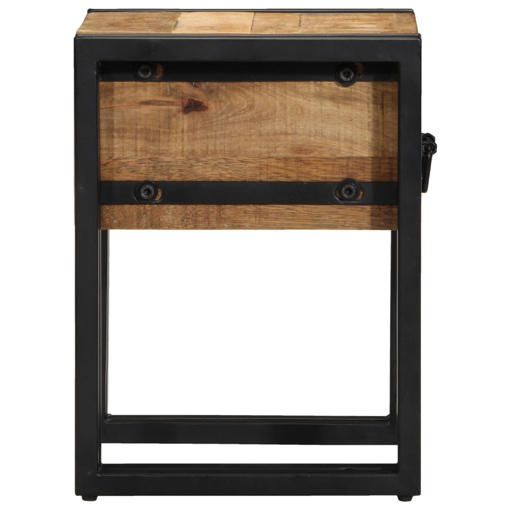 Tavolino con cassetto nero 30x30x40 cm in legno massello di mango