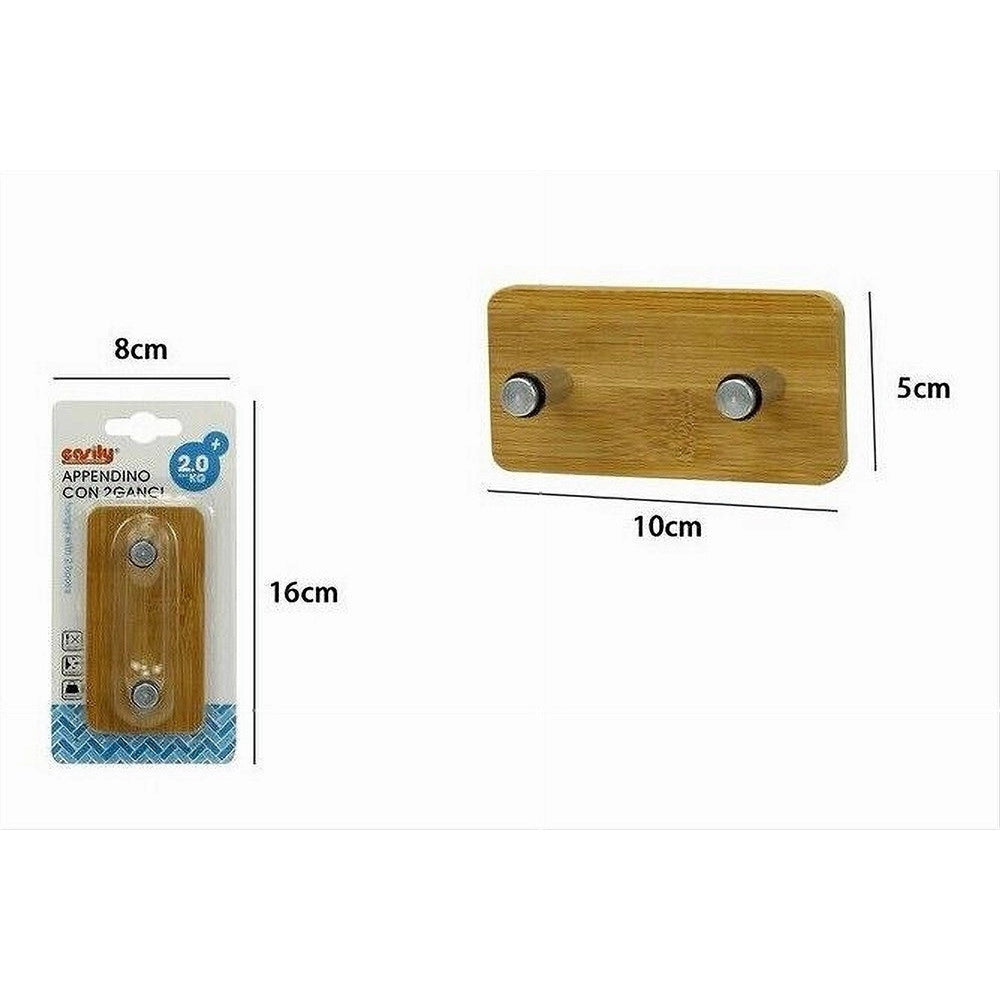 Trade Shop - Appendiabiti Appendino Parete Metallo Legno 2 Posti Ganci Giacche Vestiti 79545 -