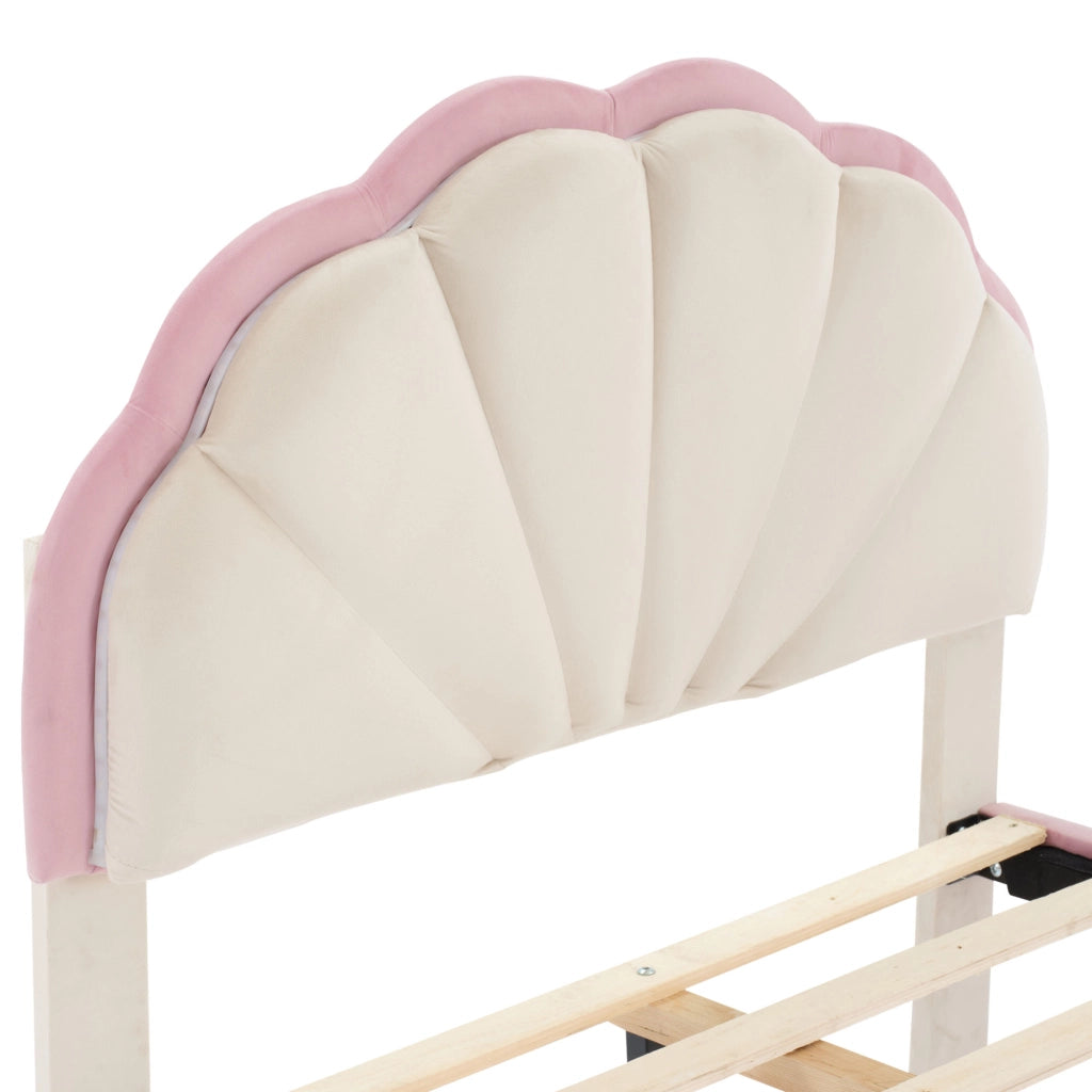 LETTO imbottito 90x200 cm in velluto Beige+Rosa con strisce LED multicolore