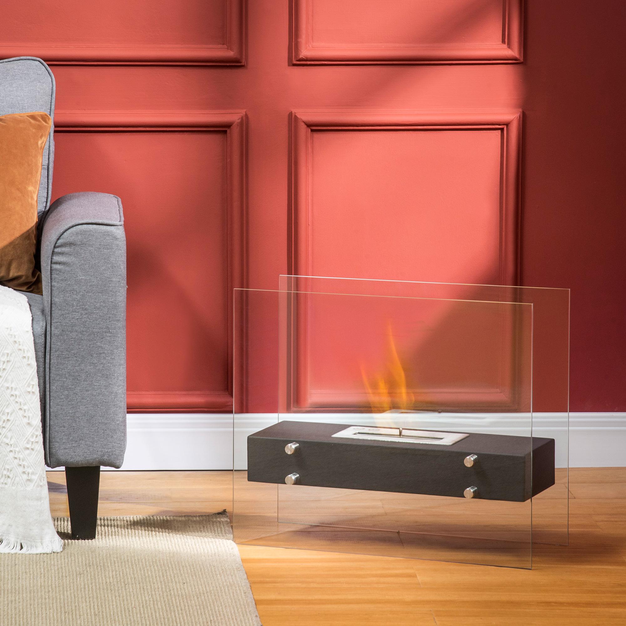 Camino a Bioetanolo da Pavimento 60x26x50 cm in Metallo e Vetro Nero