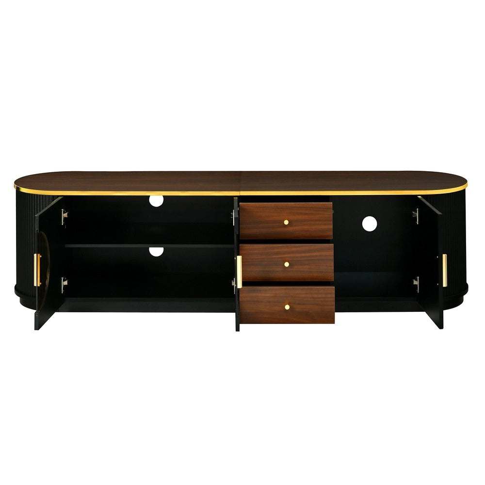 Mobile TV Lowboard ¨C MINIMAL ¨C Vetro Marrone, MDF, Maniglie in Alluminio, Design con Scanalature