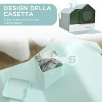 Lettiera per Gatti Chiusa con Vassoio Estraibile, Tappetino e Paletta, 47x45x42cm, Azzurro