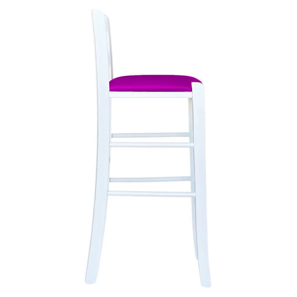 Sgabello legno bianco sedile in similpelle lilla h 67 cm da terra alla seduta