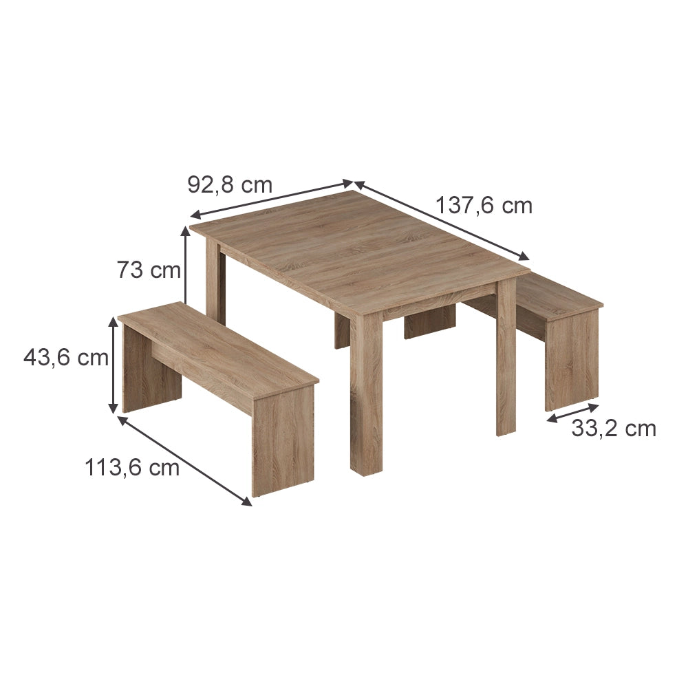 Vicco Set di tavoli da pranzo Sonoma 137.6 x 92.8 cm con 2 panche