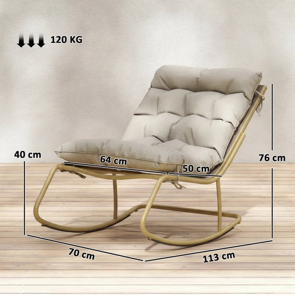 Poltrona dondolo da giardino ¨C zephmum ¨C in textilene beige e acciaio dorato 125x64 cm