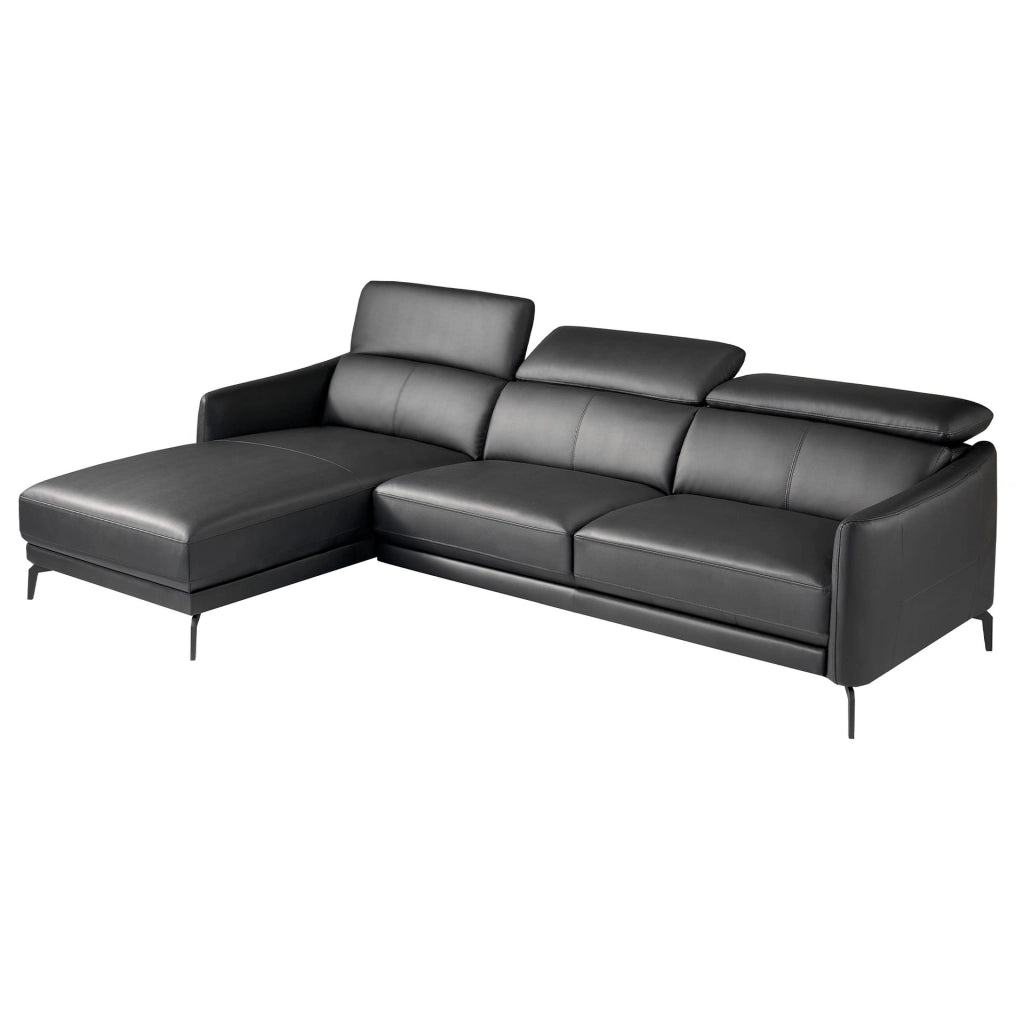 Divano chaise longue sinistro in pelle nera