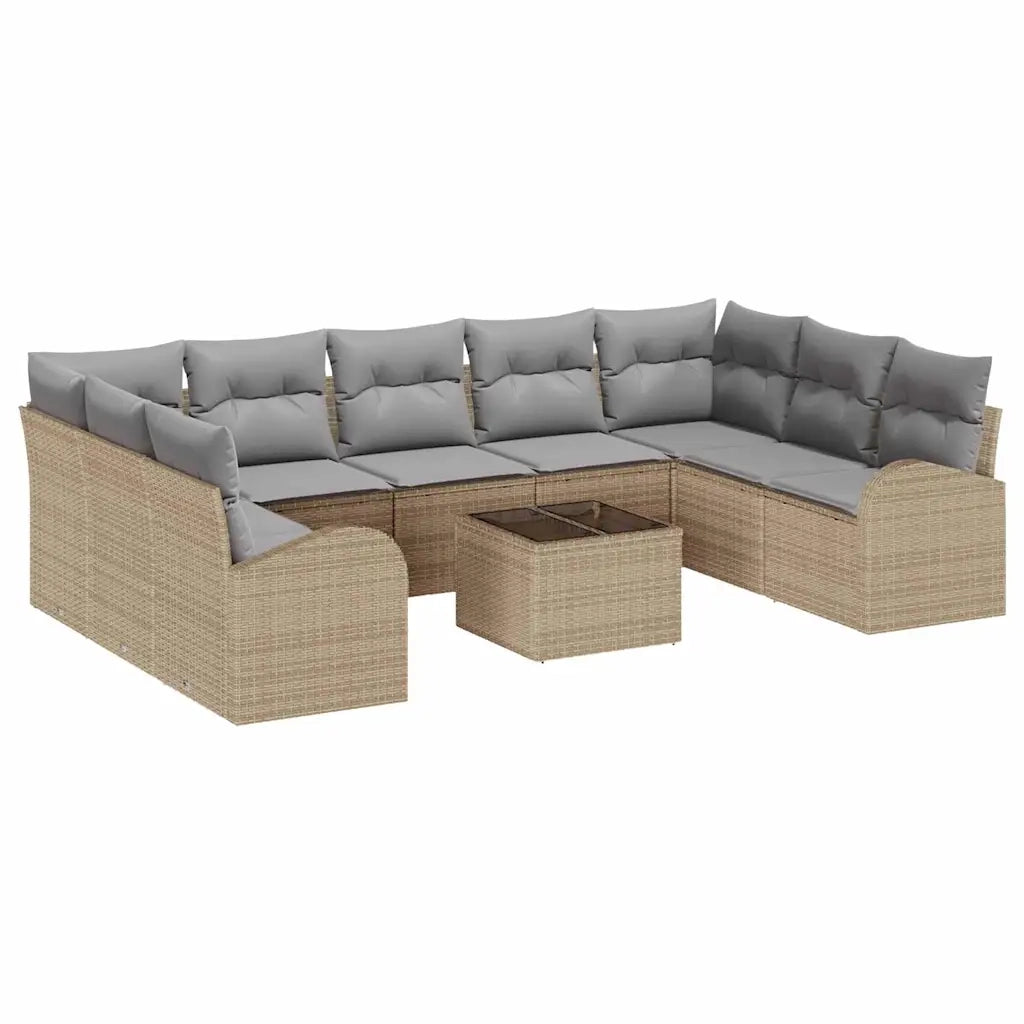 Set Divano da Giardino 10 pcs Beige e grigio chiaro polyrattan 3354879
