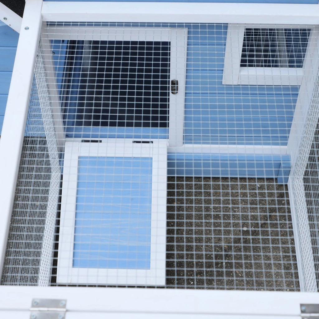 Pollaio per Galline con Corsa Vassoio di Nidificazione Rimovibile in Legno Bianco e Blu 180x90.1x78.6 cm