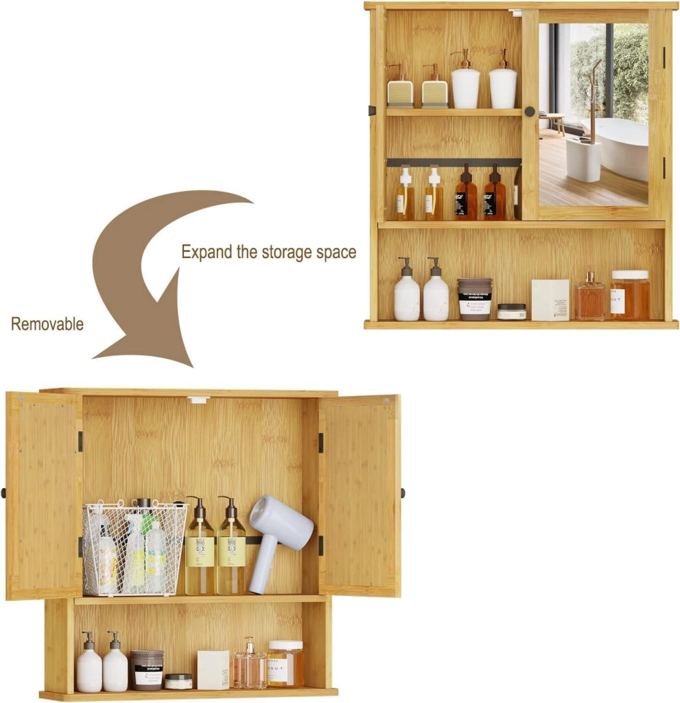 Set di mobili da bagno con armadietto a specchio, per bagno, in bambù, modello 12