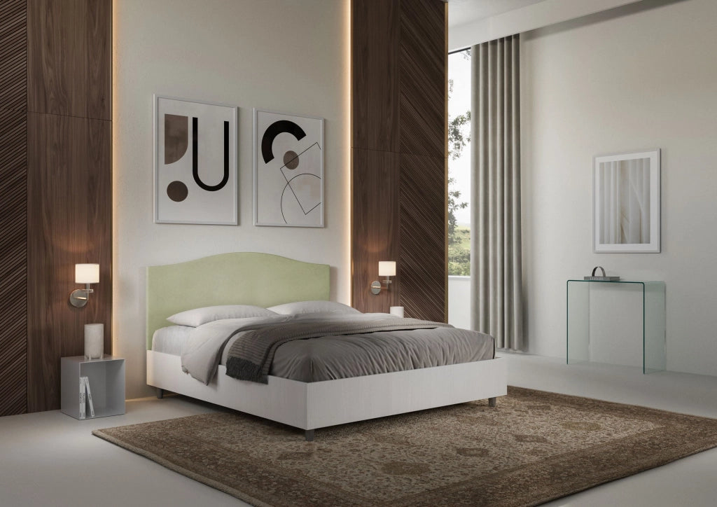 Letto matrimoniale senza rete 160x200 bianco frassino testata microfibra ocra Grace