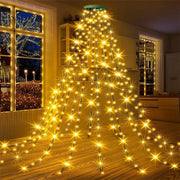 Verlichting per LED per cima dell'albero, decorazioni per alberi di Natale, luce per cascata, lampada da parete decorativa - luce calda, 2 m, 280 LED - modello USB (con telecomando) Esclusiva per Natale