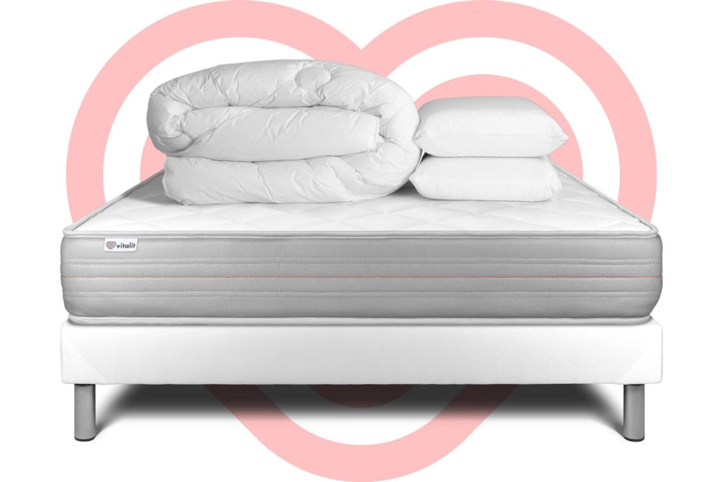 Pacchetto letto completo - Materasso 200x200cm + Box spring con doghe (kit) + 2 cuscini + Piumino - Vitalmemo