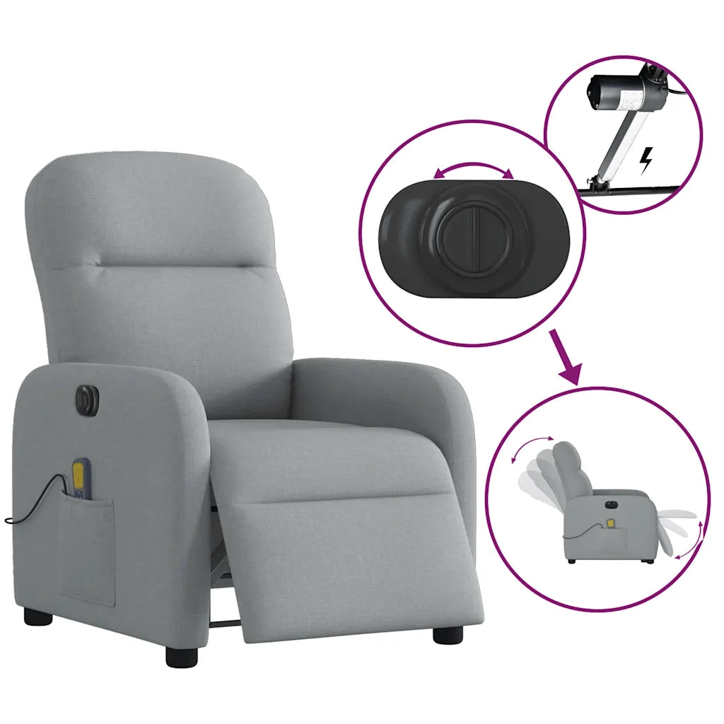 Divano Sedia-Poltrona Reclinabile Massaggio Elettrica Grigio Chiaro Tessuto 533396