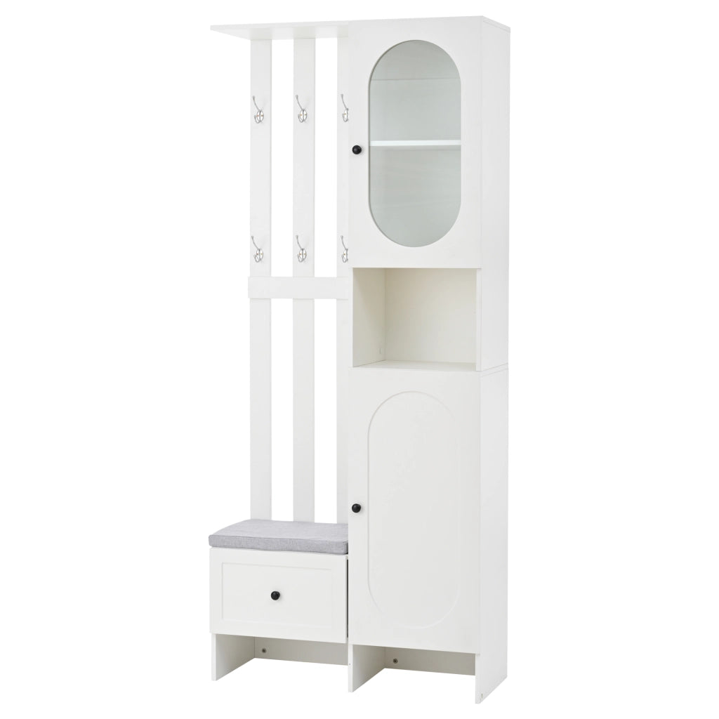 Set Ingresso con Scarpiera, Appendiabiti e Panca con Cuscino ¨C MINIMAL ¨C Bianco, 85x33.5x200