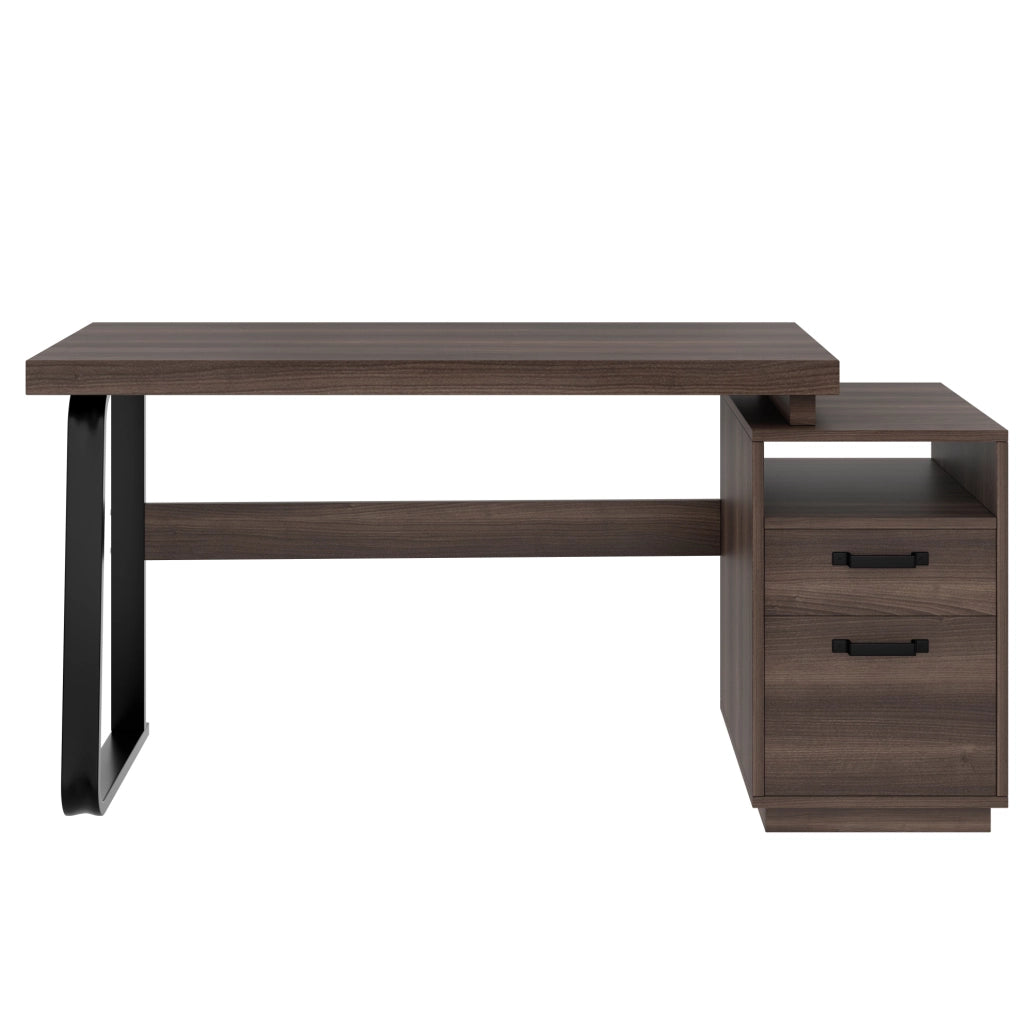 SCRIVANIA 135x54 cm con cassetto e vano aperto MDF e metallo marrone