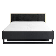 Letto MONDO – 160x200 cm – Nero strutturato e dorato – Piedi in metallo – Rete inclusa