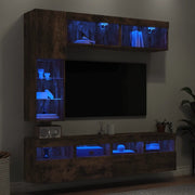 Set Mobili TV a Muro 7 pz con Luci LED Rovere Fumo 3216761