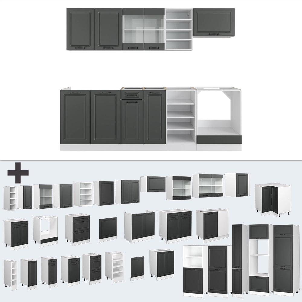 Cucina componibile R-Line Antracite rustico/Bianco 240 cm senza piano di lavoro Vicco