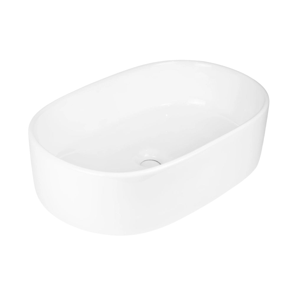 Lavabo da appoggio ceramica bianco ovale arredo bagno lavandino 56x35x14 cm *** finitura- lucido, confezione 1