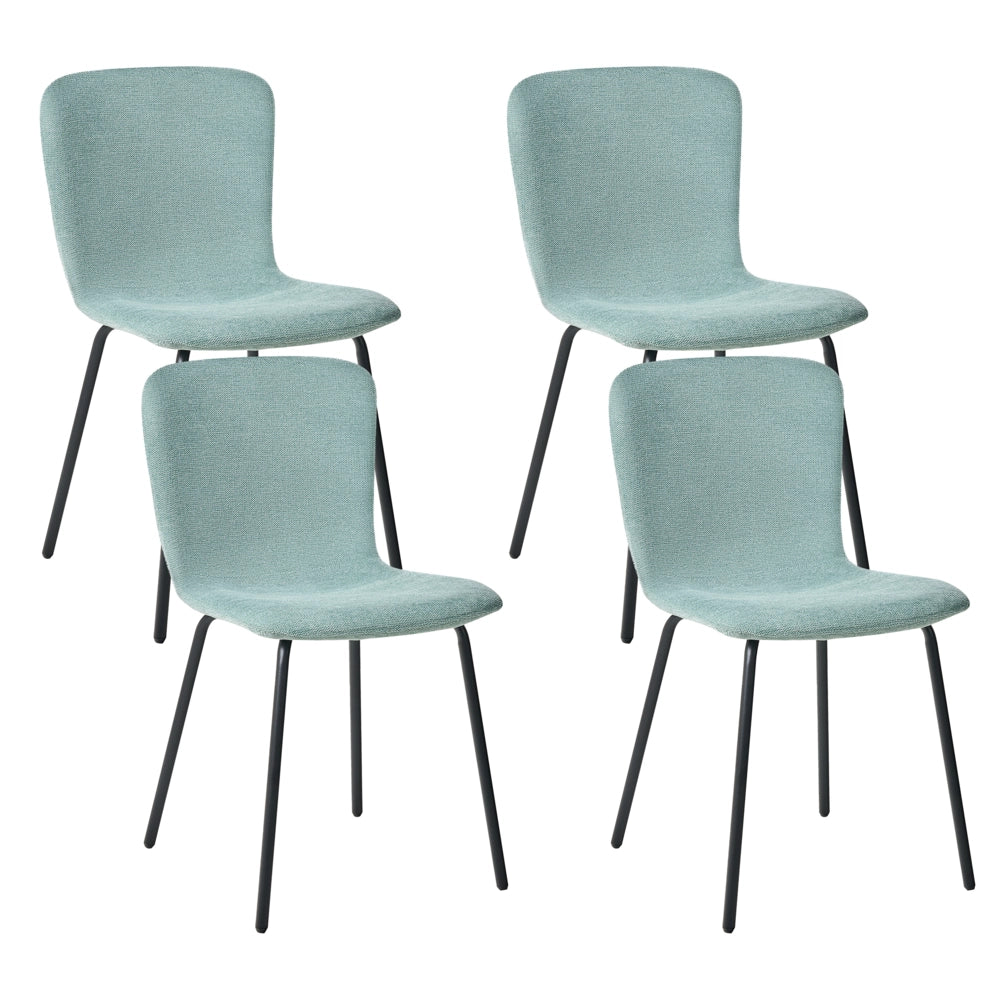 Set di 4 sedie da pranzo in tessuto Tappezzeria verde menta Gambe in metallo nero Design moderno e retrò