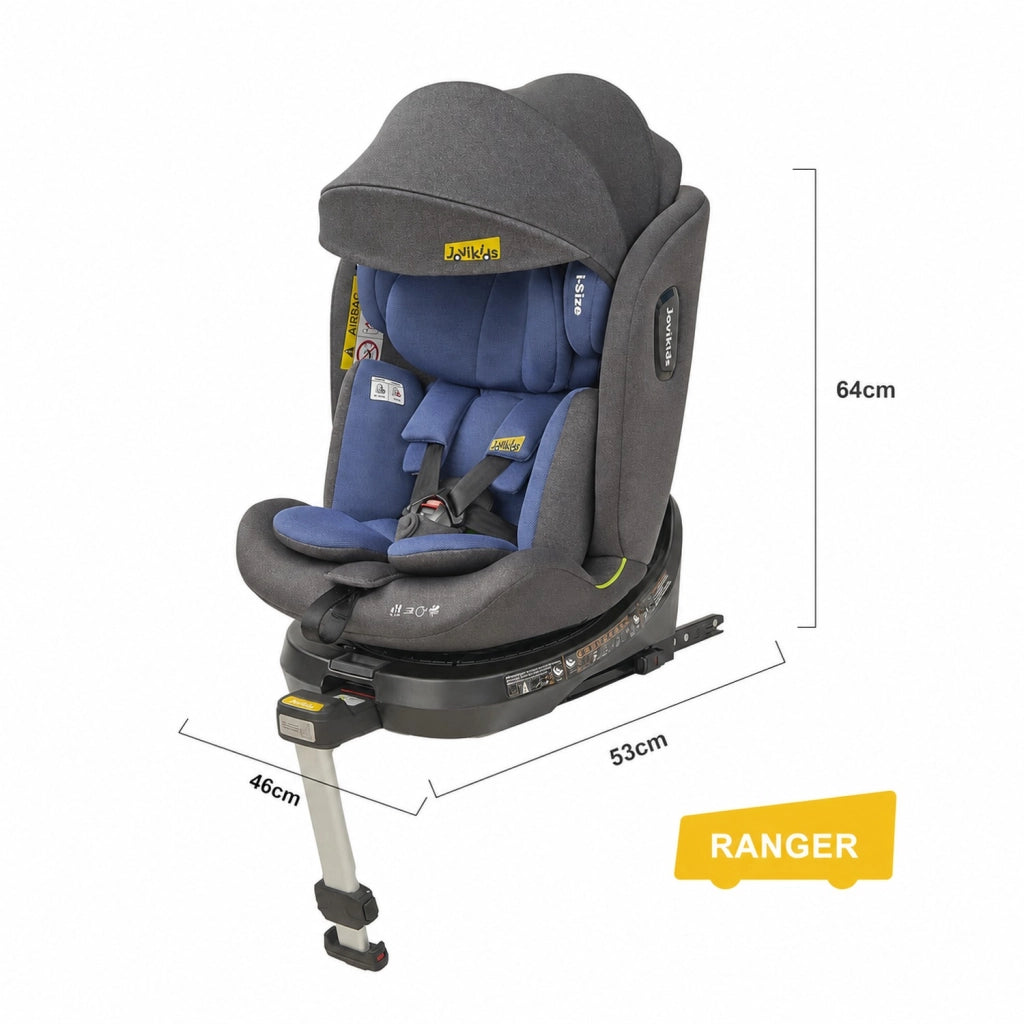Seggiolino auto per bambini girevole 360° i-Size ISOFIX con reclinazione e capottina in tessuto blu