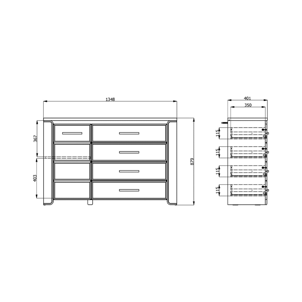 Madia Bicheno, Credenza 2 Ripiani, 135x40x88h cm Bianco Opaco