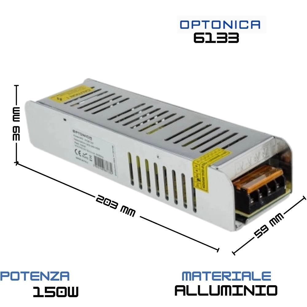Alimentatore sottile 150w 12v 12.5a per strisce led ip20