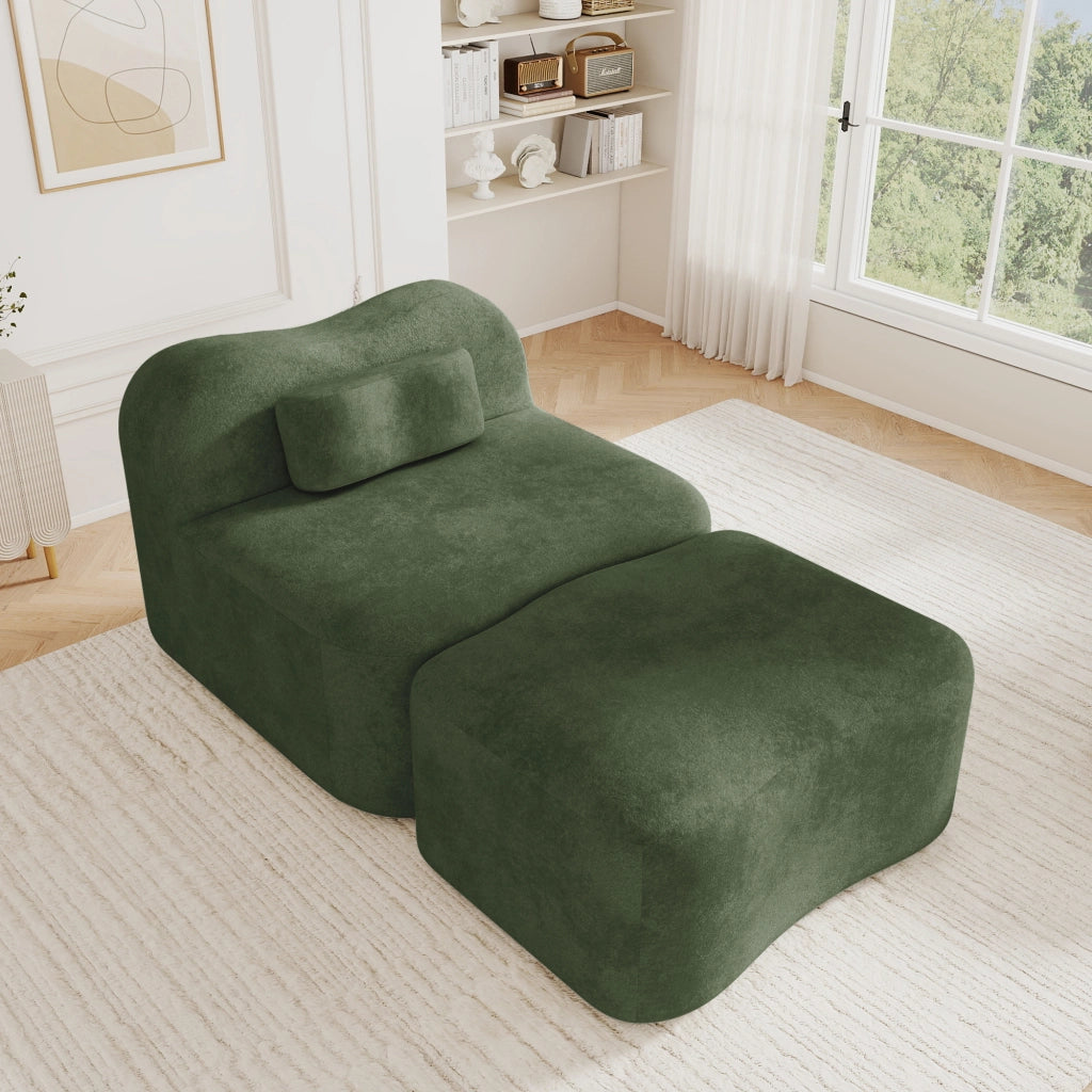 Divano con poggiapiedi ¨C Minimal ¨C verde tessuto morbido cuscini mobili