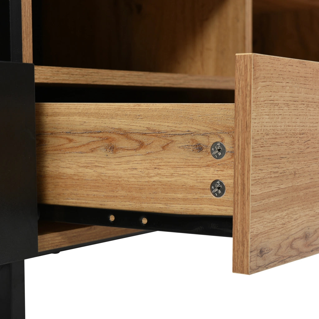 Mobile TV con 2 Ante e 2 Cassetti per Soggiorno; in MDF; Nero e Colore Legno; 190×38×48 cm