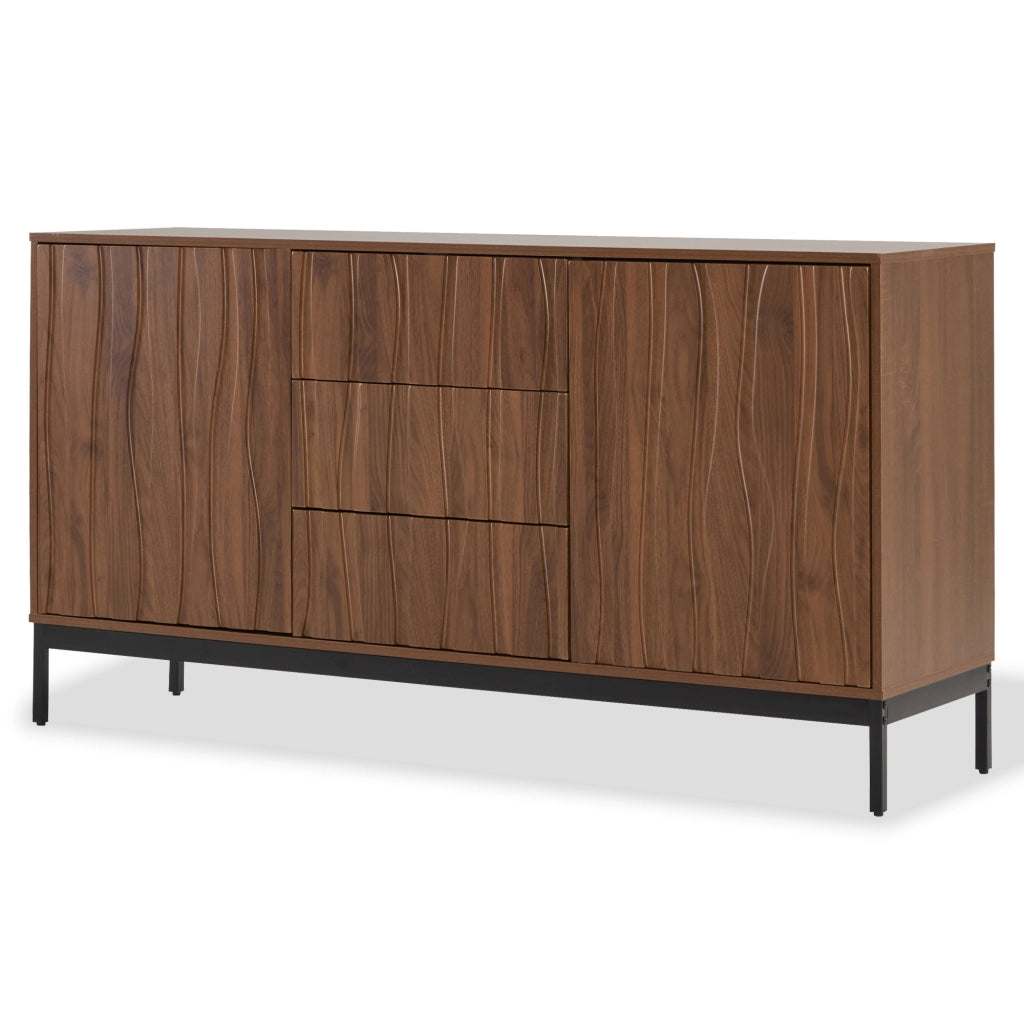 Credenza 150 cm in MDF con 3 cassetti, ripiani regolabili e struttura anti-ribaltamento