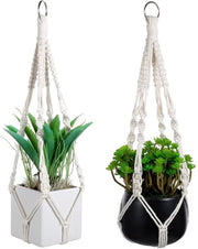 Macramé 2-in-1 Mandolina per Piante con Fiori Pendenti per Interni, Mandolina per Piante Boho per Esterni, Hanger per Piante con Pastelli per Interni, Hanger per Piante per Esterni, Modello: (beige)