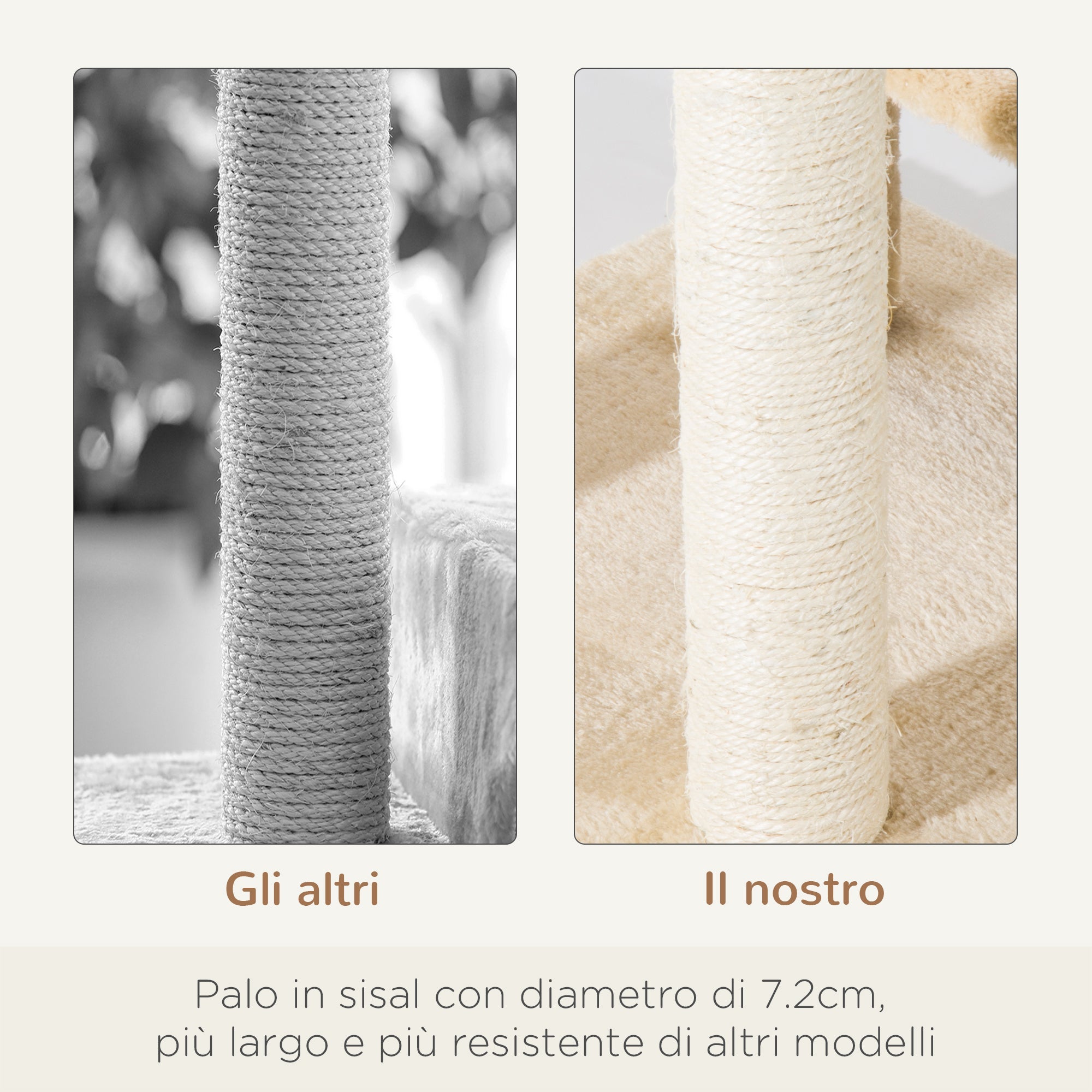Albero Tiragraffi per Gatti 50x50x100 cm in Sisal e Peluche Beige