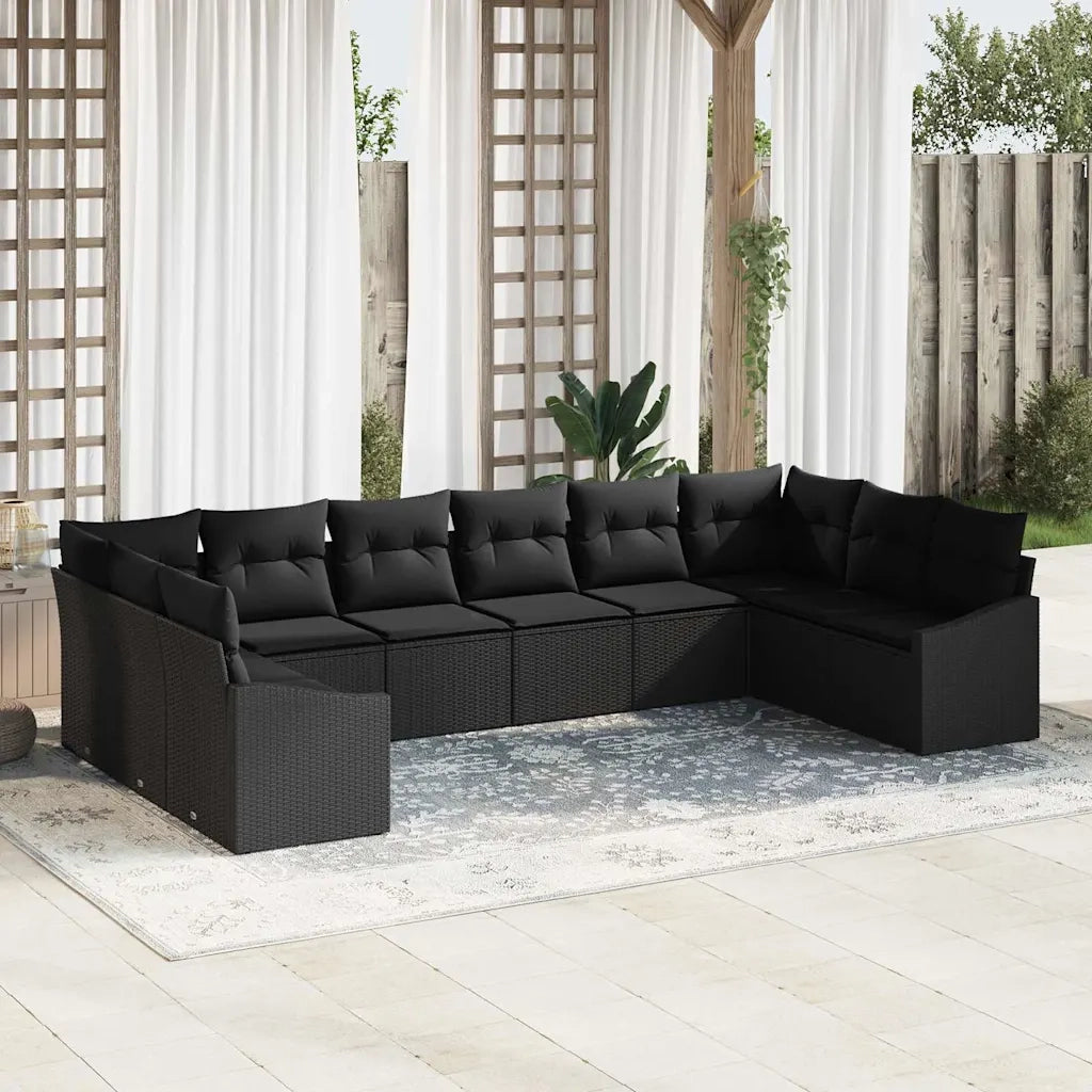 Set Divano da Giardino con archiviazione 10 pcs Nero polyrattan 3355572