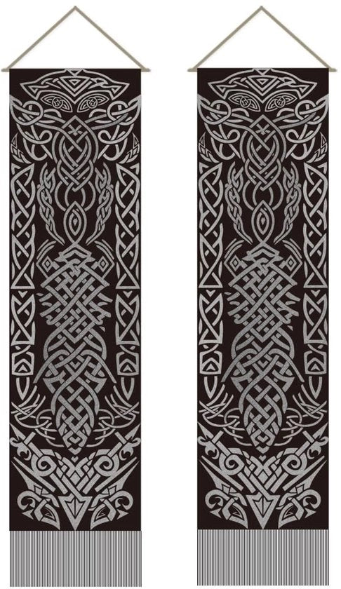 Tappeto da Parete Retro Mitologia - 2 Pezzi - Tappeto da Parete Verticale - Penna Runica - Decorazione Camera/Sala Ufficio - 116x33 cm - Tappeto da Parete per Muro