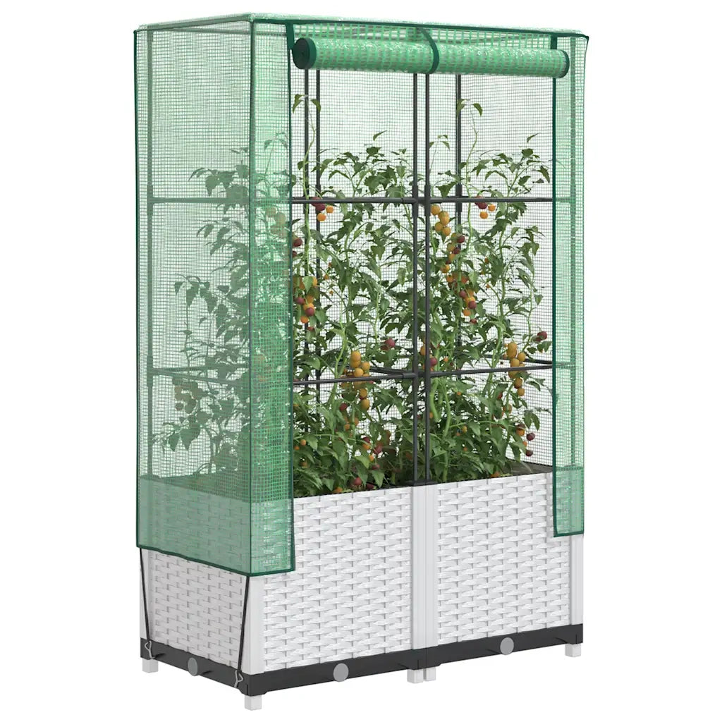 Fioriere | Cassetta per fiori | Letto Rialzato con Copertura Serra Effetto Rattan 80x40x138 cm
