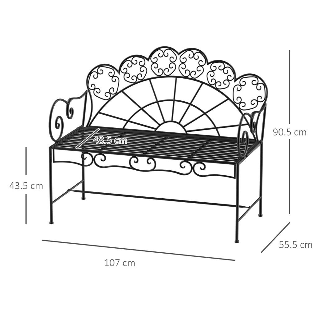 Panca da giardino a 2 posti in metallo nero 107 x 55;5 x 90;5 cm