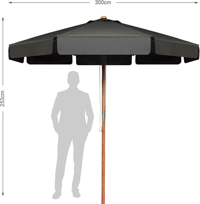 Ombrellone da Giardino, Ombrellone da Esterno con Pulsante Manuale e Inclinazione Regolabile, Protezione UV, Diametro 3M, Ideale per Piscina, Balcone, Giardino
