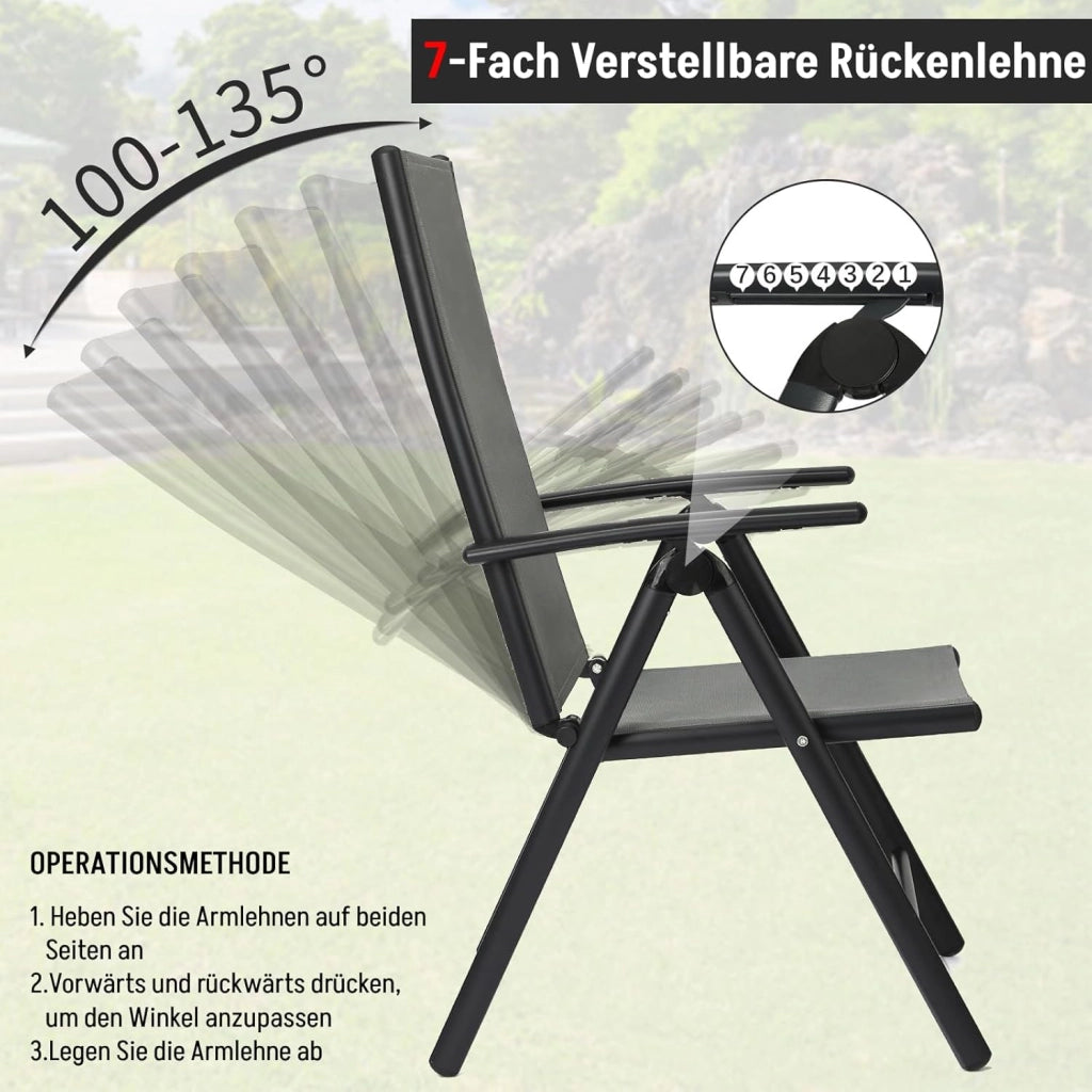 Sedie da Giardino Pieghevoli con Schienale Alto, Regolabile in 7 Posizioni,Sedie da Esterno Alluminio,Resistente alle Intemperie，Poltrone da Giardino, Max Portata 120 kg,2 pezzi, Grigio