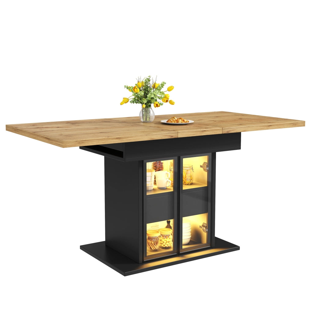 Tavolo da pranzo estensibile nero 110-140 cm con contenitore e LED RGB