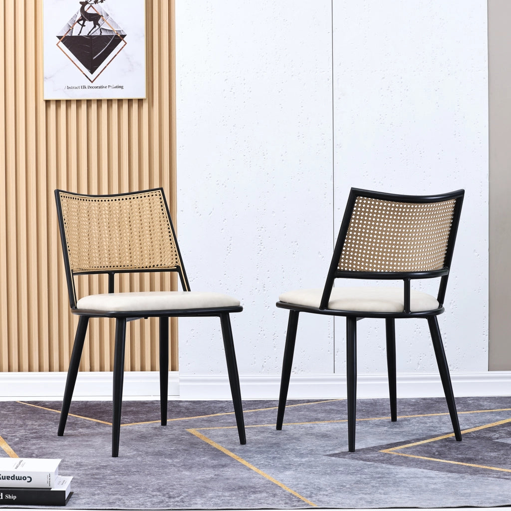 Sedie da pranzo in rattan, 2 pezzi con seduta in PU, leggere e traspiranti, per soggiorno e sala da pranzo, nere