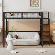Letto a soppalco 140x200 cm nero con armadio e scala