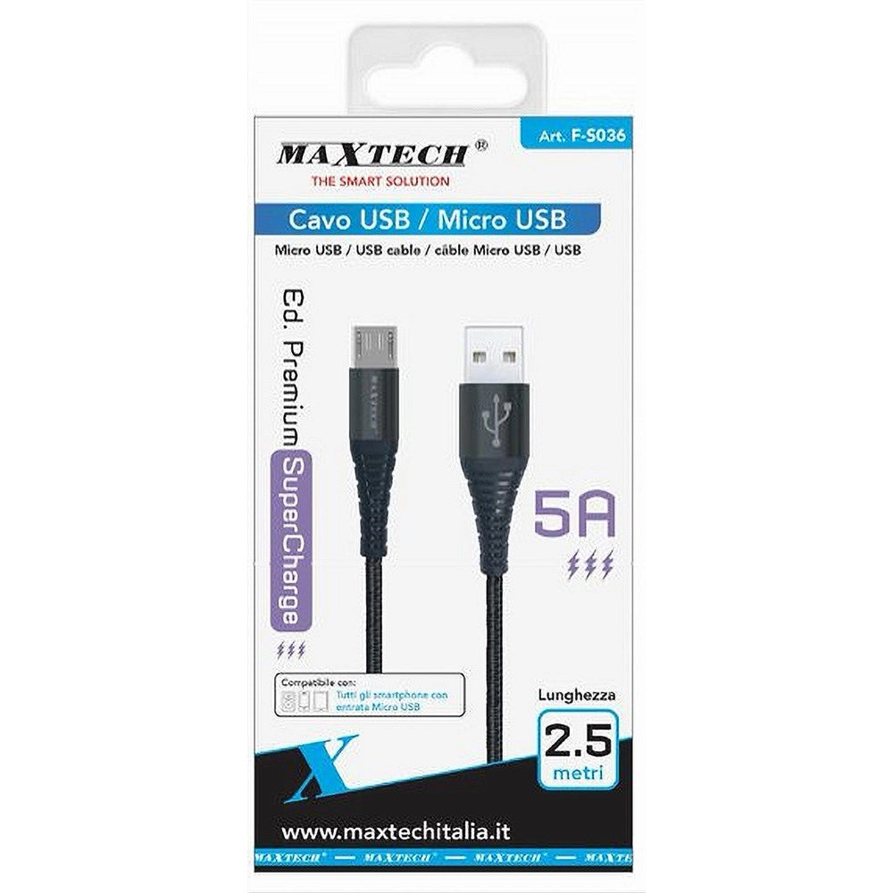 Trade Shop - Cavo Usb A Micro Usb Trasferimento Dati Super Ricarica 5a 2.5mt Smartphone F-s036 -