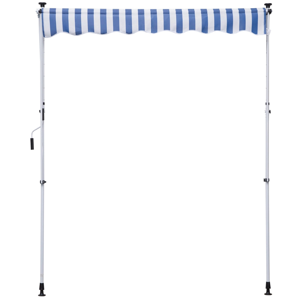Tenda a braccio pieghevole con morsa per altezza regolabile 200x150cm blu/bianco realizzata in alluminio per terrazza e balcone