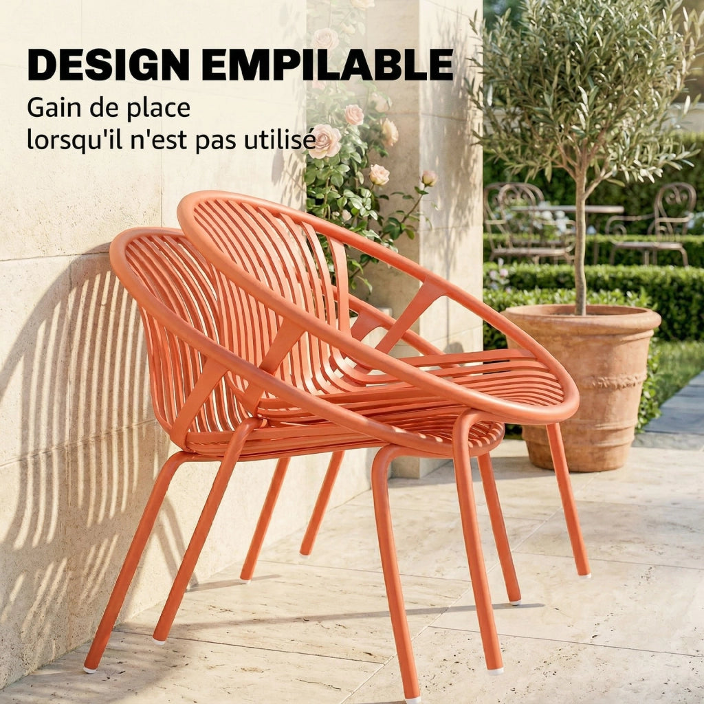 Set tavolino da giardino 3 pezzi ¨C zephmum ¨C rosso, acciaio e polipropilene, 80x70x75 cm