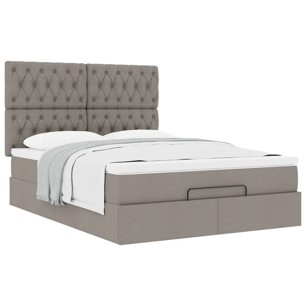 vidaXL Struttura Letto Pouf con Materasso Tortora 140x190 cm Tessuto