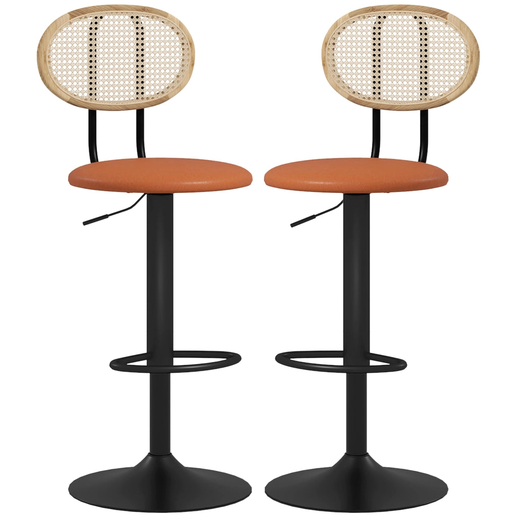 Sgabelli da Bar con Schienale in Rattan e Poggiapiedi ¨C zephmum ¨C Marrone, Regolabile in Altezza, Set di 2
