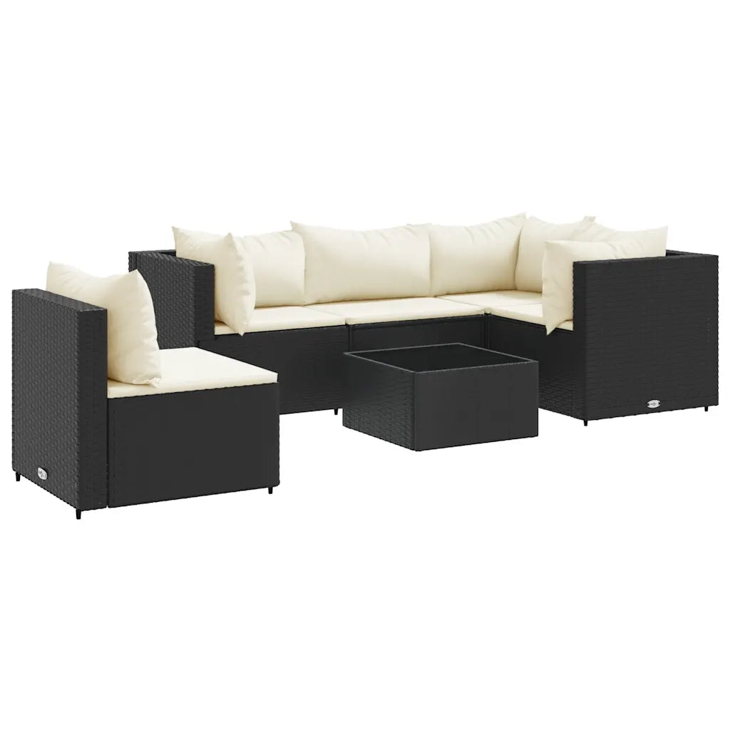 Set Mobili da Giardino 6 pz con Cuscini in Polyrattan Nero 3308160