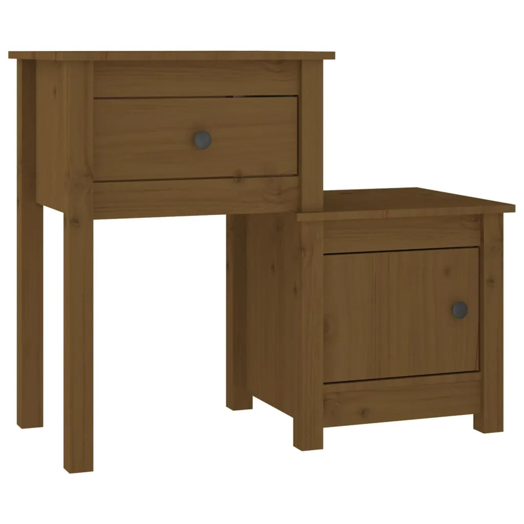 Set di 2 Comodini | Armadio da Notte | Mobiletto da notte ambra 79,5x38x65,5 cm in Legno Massello di Pino
